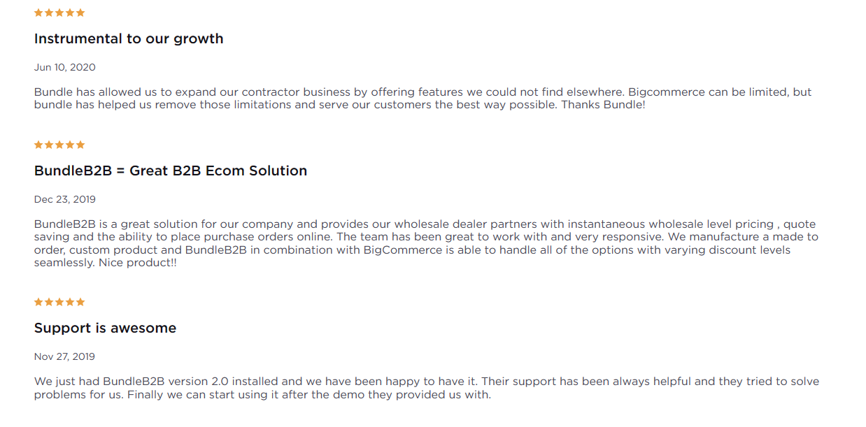 Customers feedback bigcommerce b2b